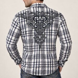 Roar Strength Refined Mens L Plaid Embroidered Western Y2K Shirt Torchbearer